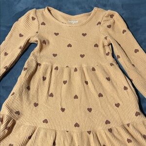 Cat & Jack Tan Dress with Brown Hearts